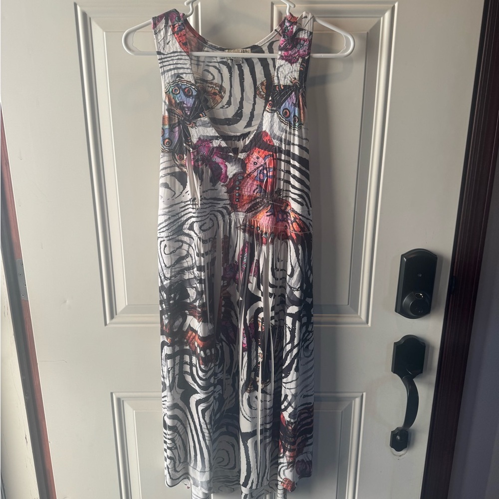 ONE WORLD Black and White Abstract Dress